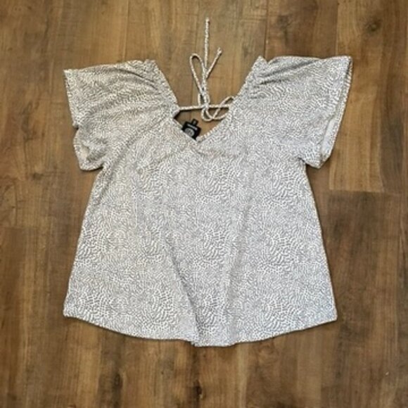 Bobeau Gray Dot Print Short Sleeve Tie Back Top Size Small Soft Stretch - Picture 5 of 7